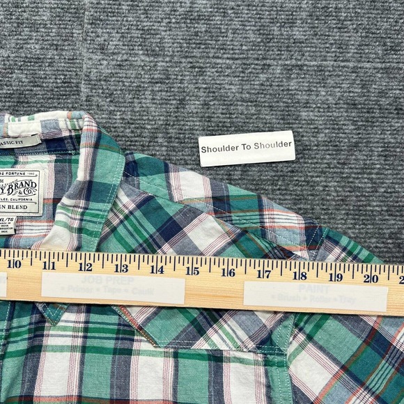 Lucky Brand Western Pearl Snap Button Shirt Mens XL Green Plaid Linen Blend - Picture 6 of 9